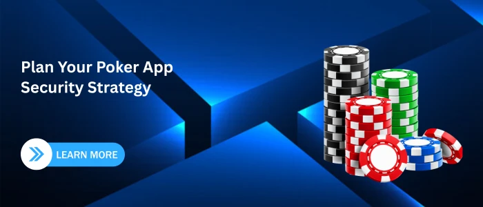 "Poker app security CTA banner with chips and “Plan Your Poker App Security Strategy” text."