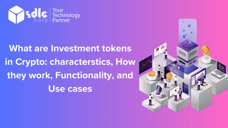 What are investment tokens in crypto — isometric illustration of crypto investors, tokens and trading charts