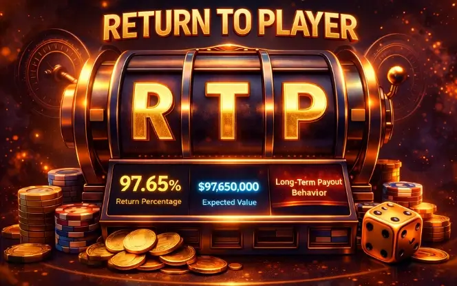 Casino analytics visual showing how RTP represents long term payout behavior across game rounds.