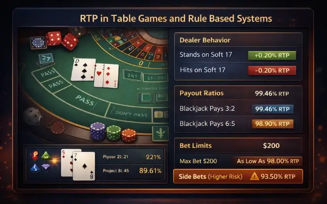 Diagram illustrating how table game rule variations influence RTP outcomes.