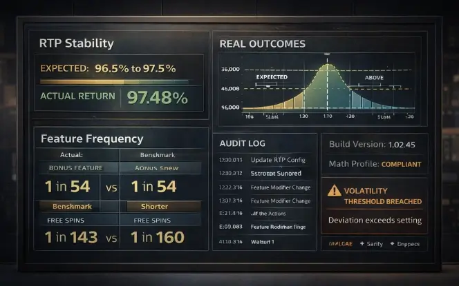 Diagram showing continuous RTP monitoring and validation after a casino game launch.