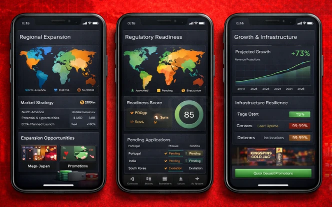 Market Expansion Patterns and Long-Term Outlook Mobile casino market expansion dashboard with regional growth projections