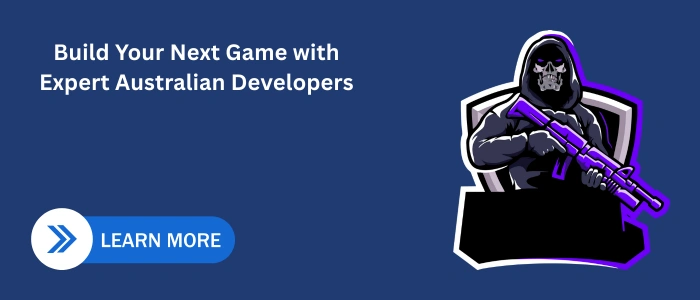 CTA banner with masked character and “Build Your Next Game” message.