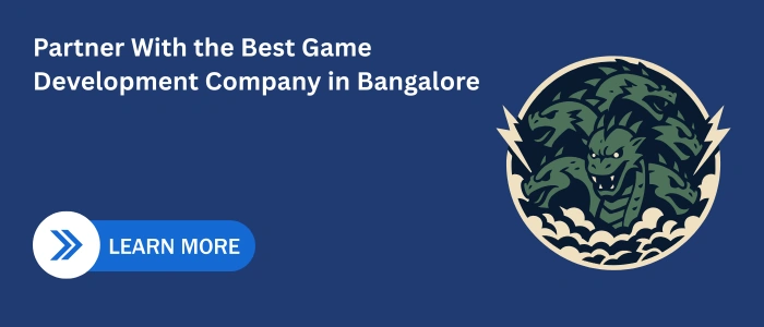 “CTA banner saying Partner With the Best Game Development Company in Bangalore with a stylized dragon graphic and Learn More button.”