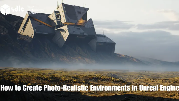 Photo-realistic environment in Unreal Engine with cinematic lighting and detailed terrain