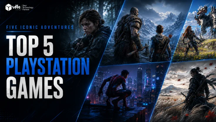 Featured artwork representing five iconic PlayStation games