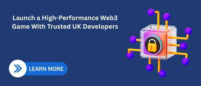 “Illustration of a secure Web3 gaming system with a digital lock and network nodes, representing blockchain game development in the UK.”