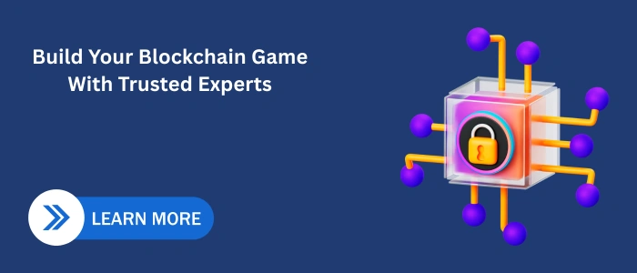 3D blockchain security cube with connected nodes beside a CTA button that says Learn More.