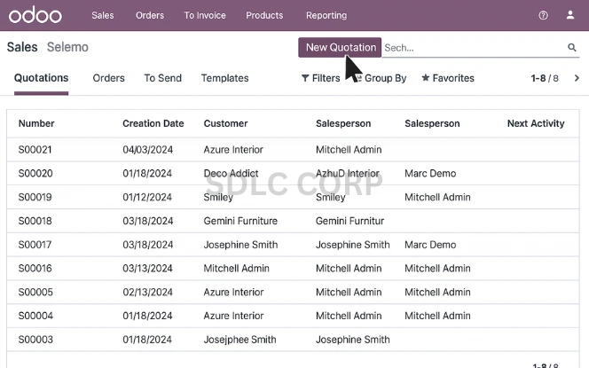 Create new sales quotation in Odoo Sales module