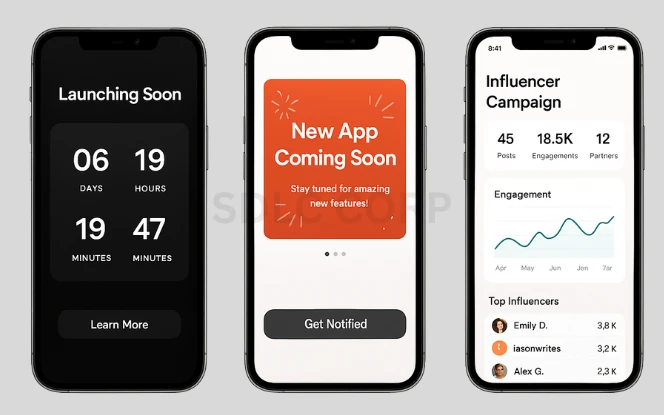 Illustration of a launch strategy for a fantasy sports app, featuring stages like pre-launch planning, beta testing, marketing campaigns, influencer collaborations, app store optimization, user onboarding, and post-launch analytics tracking.