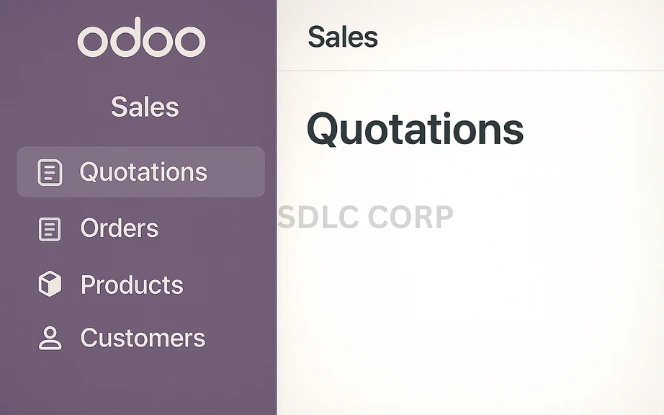 Sidebar Navigation in Odoo Sales Module Odoo vertical sidebar showing navigation items like Quotations, Customers, Products.