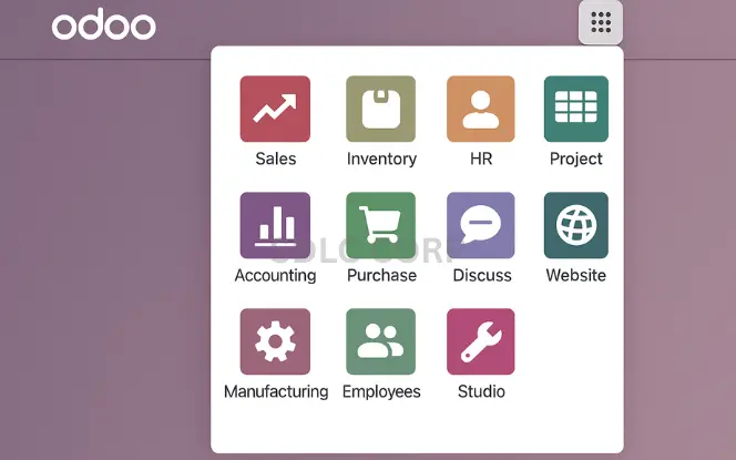 Navigating Installed Apps with Odoo App Switcher Odoo App Switcher grid showing all installed modules in the system.
