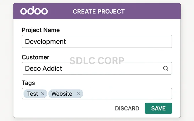 New Project Creation Screen in Odoo
