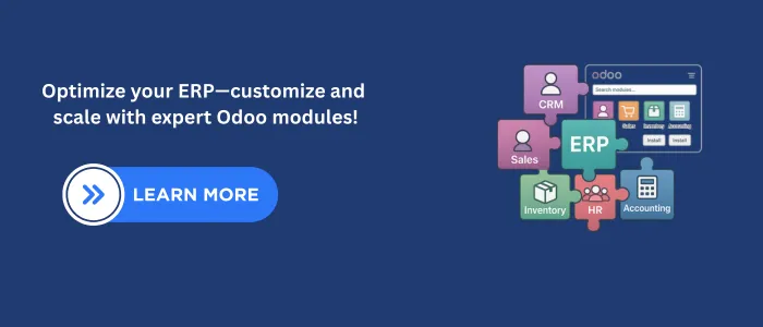 Illustration of Odoo modules like CRM, Sales, Inventory with ERP integration theme