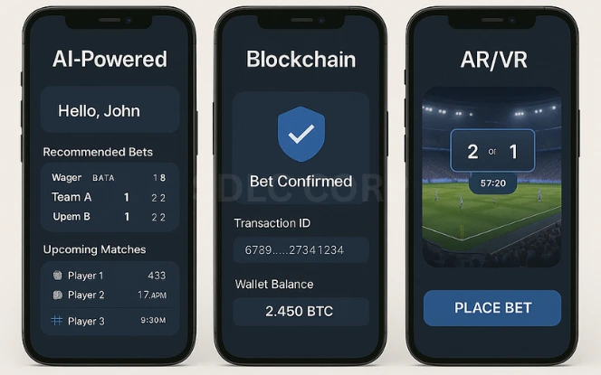 Future Trends Illustration highlighting future trends in betting apps such as AI-driven predictions, blockchain integration, AR/VR experiences, and personalized user engagement