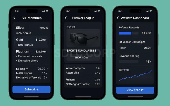 An infographic illustrating key monetization strategies including subscription-based models, in-app purchases, ad placements, affiliate marketing, freemium tiers, and usage-based pricing for digital products and services.