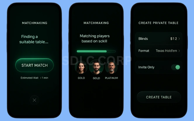 Depiction of automated multiplayer matchmaking system pairing players based on skill level and preferences
