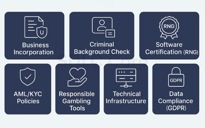 Checklist of essential requirements for securing a gambling license.