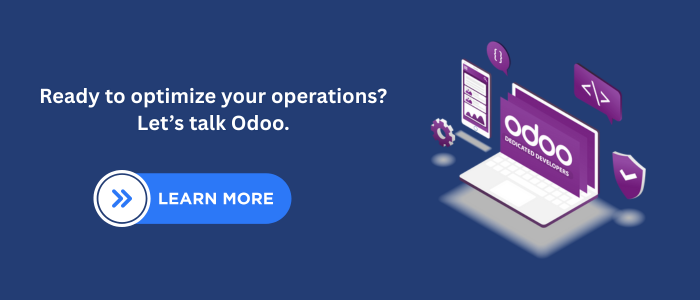 Let’s talk Odoo – ERP optimization CTA banner on desktop screen.