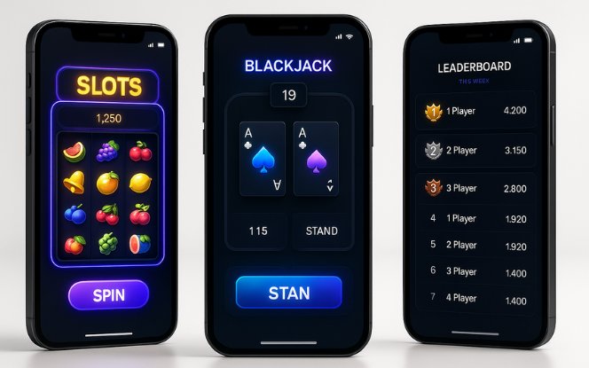 Visual showing game design and user experience with intuitive UI layouts, engaging animations, interactive gameplay elements, and responsive controls