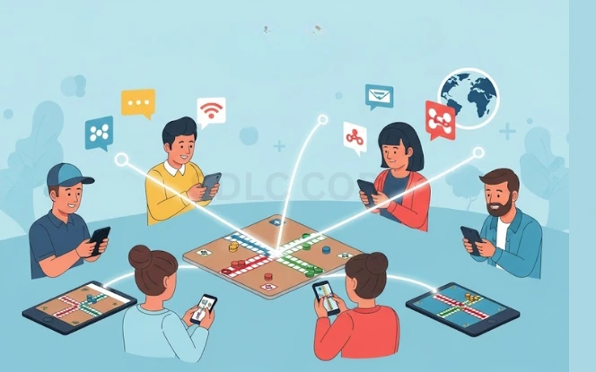 The Rising Popularity of Ludo Apps in 2025 Illustration showing the growing trend and increasing user engagement with Ludo mobile apps in 2025, highlighting colorful game boards and players enjoying the game on various devices