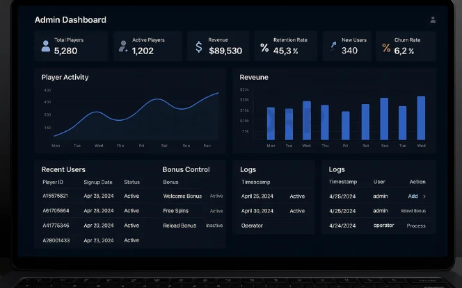  Custom casino admin dashboard with real-time analytics, player management, and game control features
