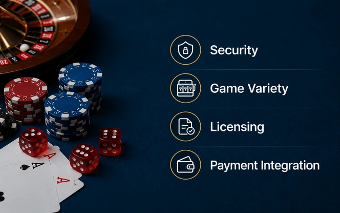 Important casino software features including security, games, licensing, payments and platform management
