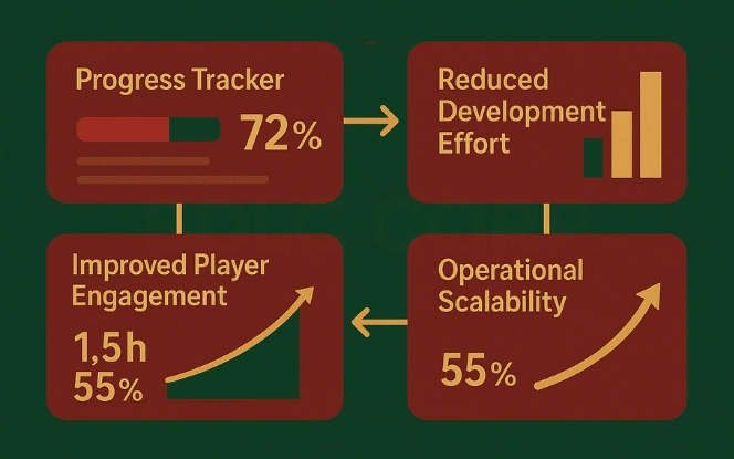 Business benefits of live casino API integration showing scalability engagement and efficiency.