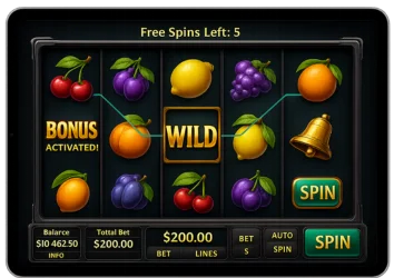 Five-reel slot game interface with modern animations for U.S. operators 