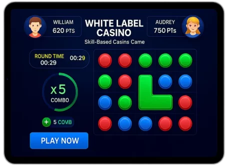 Tablet UI for skill-based games featuring timers, player scores, combo meters, and action buttons on transparent background.