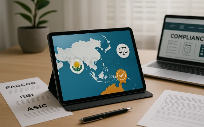 Asia-Pacific map showcasing countries with emerging and established online casino regulations.