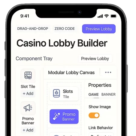 Interface for building modular casino lobbies with slots and roulette tiles in iGaming software