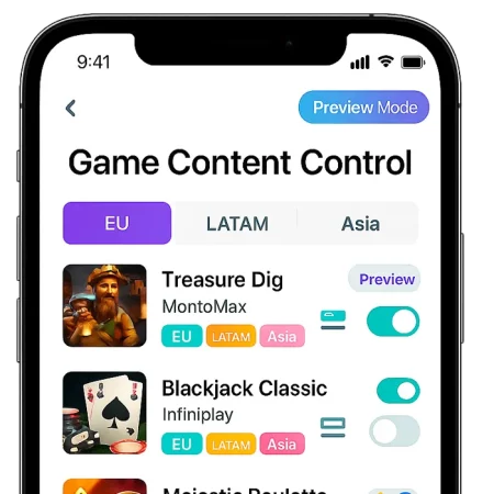 Dashboard for managing game availability across EU, LATAM, and Asia in iGaming software