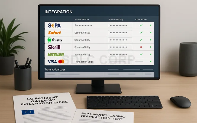 Multi-currency payment system integrating SEPA, eWallets, and crypto for EU casinos.