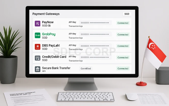 Payment gateway icons like PayNow, Stripe, crypto, and e-wallets connected to a secure casino cashier system.