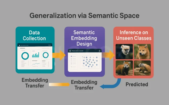 Flowchart illustrating data collection, semantic embedding design, and inference on unseen classes—key steps explained within Zero-Shot Learning insights.
