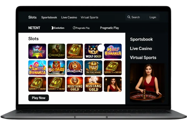 Game lobby with slots, sportsbook, and live dealers integrated in turnkey iGaming platform