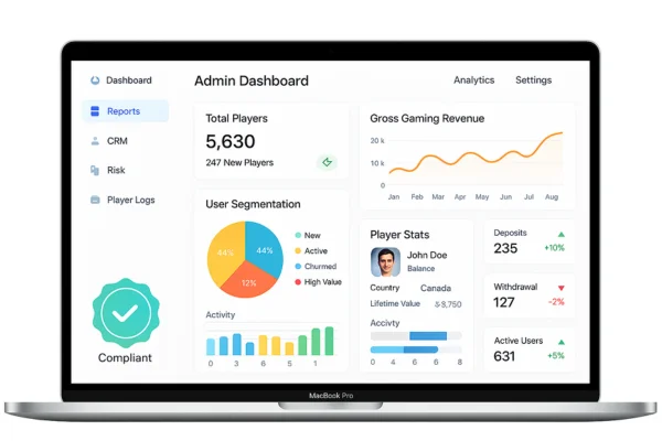 CRM dashboard interface for player and revenue management