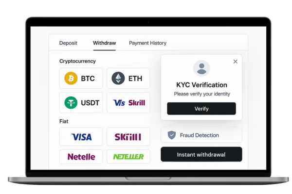 Payment interface with crypto and fiat options in plug-and-play iGaming platform