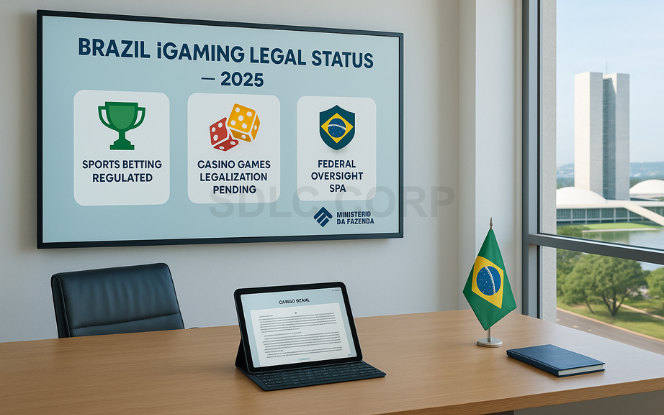 Legal status chart showing online gambling regulations and authorized betting activities in Brazil.