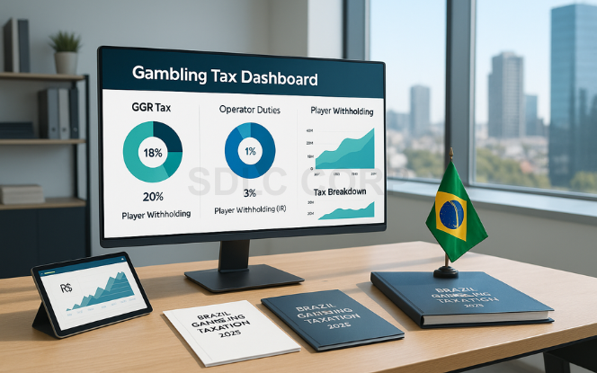 Tax structure chart outlining applicable gambling taxes for operators in Brazil including GGR and corporate tax.