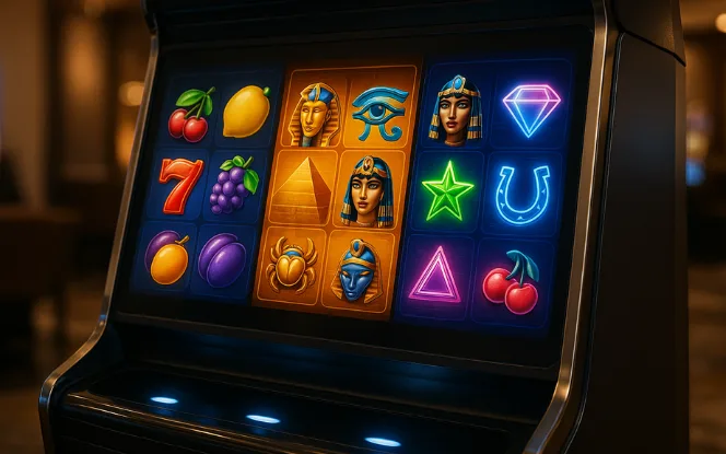 Slot game development team working on themed artwork, symbols, and game features.
