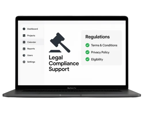 "Legal compliance support for sweepstakes software with regulatory guidance and documentation"