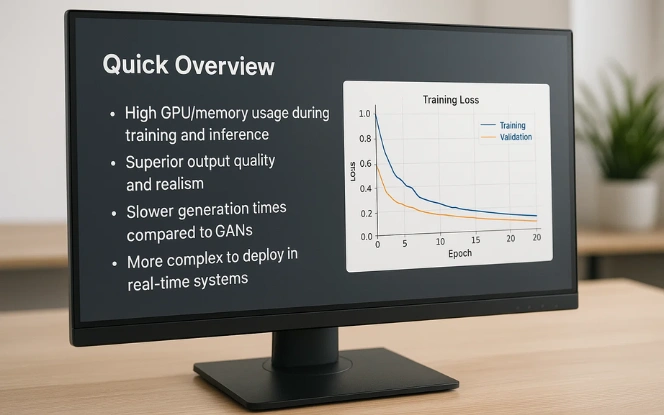 Split screen showing pros and cons of AI systems: automation and efficiency vs. high cost and data dependency