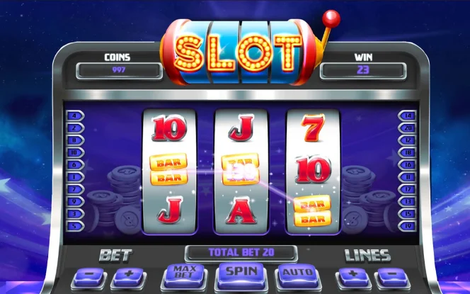 Illustration of how to choose the right slot machine, with icons showing payout, volatility, and bonuses