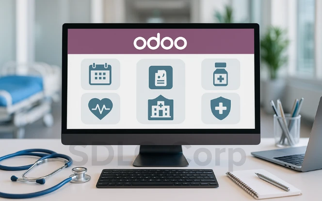 Dashboard showing Key Benefits of Odoo for healthcare management