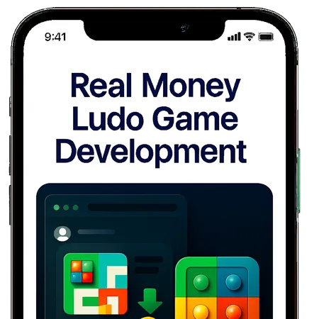 Ludo game screen with vibrant tiles and a cash icon, illustrating development of secure real money gaming experiences.