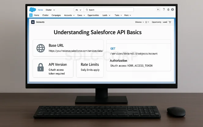 Understanding Salesforce API basics including base URL, API version, rate limits, and authorization details.