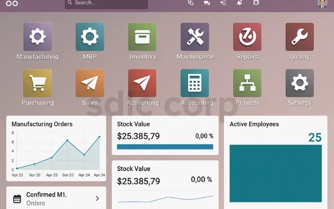 Odoo ERP interface for aerospace and defense industries