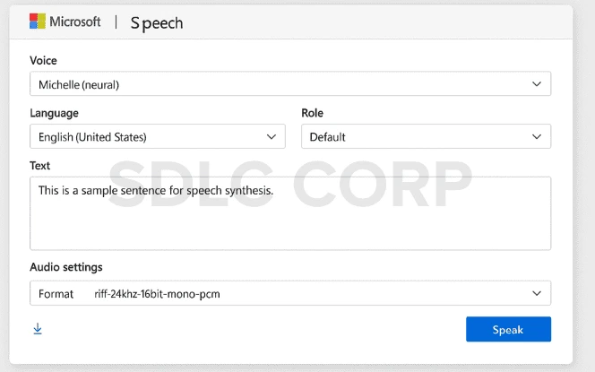 Text-to-Speech AI Microsoft Azure Speech interface